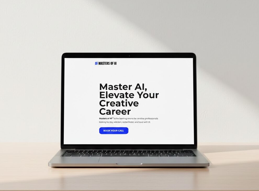 A modern silver laptop placed on a minimal wooden desk, centered composition, pure white studio background, soft natural lighting, subtle shadows, realistic reflections, front-facing laptop screen clearly visible, ultra-high resolution, professional product photography style, clean and minimal aesthetic, no clutter, no people. and remove udcourse and star text and logo